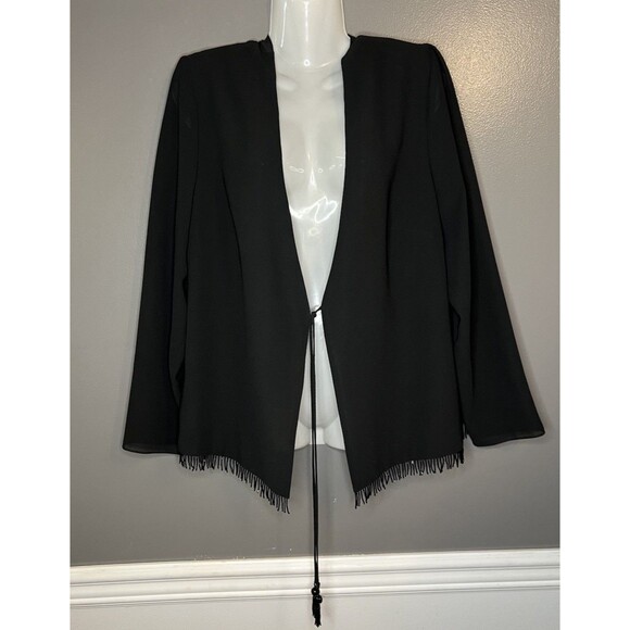 Vintage Cardigan Women's Size 16 Mesh Tasseled Sheer Back Fringed Lightweight - Picture 1 of 7